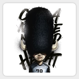 Boy in a bison hat art print Sticker